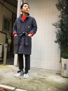 「Lee（リー）のアイテム（チェスターコート）」を使った、chappyさん（メンズ・160cm）の冬コーディネート