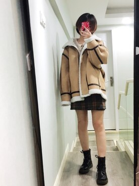 「SNIDEL（スナイデル）のアイテム（ピーコート）」を使った、一筐九さん（レディース・163cm）の秋コーディネート
