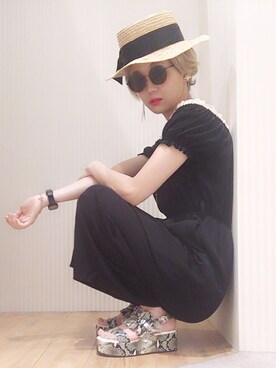 「EATME（イートミー）のアイテム（オールインワン・サロペット）」を使った、emigoさん（レディース・162cm）の夏コーディネート