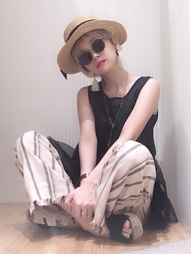「オーガンジー」｜「アイテム（帽子）」を使った、emigoさん（レディース・162cm）の夏コーディネート