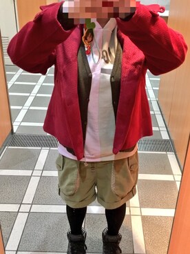 「アイテム（ダッフルコート、レッド系）」を使った、世杜(せと)さん（レディース・155cm）の冬コーディネート