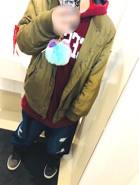 「Avail（アベイル）のアイテム（MA-1、グリーン系）」を使った、世杜(せと)さん（レディース・155cm）の冬コーディネート