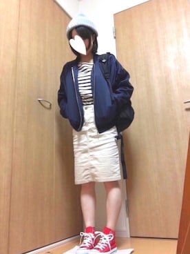 「赤コンバース」｜「アイテム（ブルゾン）」を使った、とくさん（レディース・154cm）の冬コーディネート