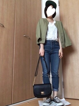 「B.L.U.E（ビーエルユーイー）のアイテム（ブルゾン）」を使った、とくさん（レディース・154cm）の春コーディネート