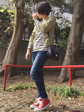 「B.L.U.E（ビーエルユーイー）のアイテム（ブルゾン）」を使った、とくさん（レディース・154cm）の秋コーディネート