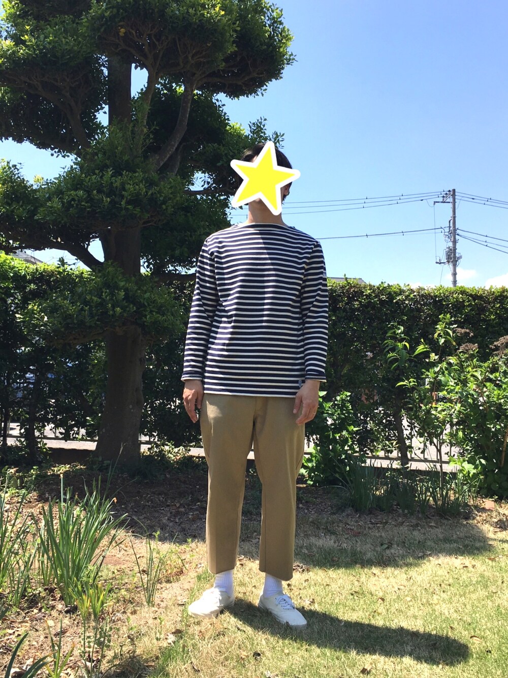 「ボーダー、ディッキーズ(Dickies)、マリン、アンクルパンツ、オーシバル、orcival」｜「ORCIVALの＜ORCIVAL（オーシバル）＞ BASQUE BOAT/カットソー（Tシャツ/カットソー、ブルー系）」を使った、k.youthさん（メンズ・179cm）の春コーディネートの1枚目の写真