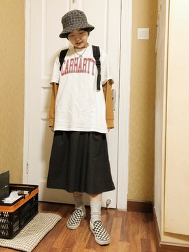 「thisisneverthat（ディスイズネバーザット）のアイテム（キャップ）」を使った、朴公园さん（レディース・158cm）の春コーディネート