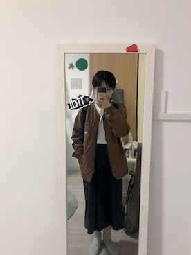 「Lee（リー）のアイテム（ノーカラージャケット）」を使った、朴公园さん（レディース・157cm）の秋コーディネート
