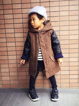 「新年一発目」｜「アイテム（ミリタリージャケット）」を使った、Saku＊Sakoさん（キッズ・80cm）の冬コーディネート