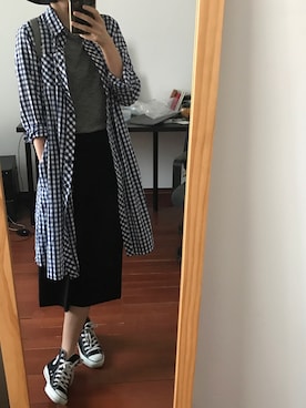 「AS KNOW AS plus（アズノゥアズプラス）のアイテム（シャツワンピース）」を使った、并没有很懒さん（レディース・166cm）の秋コーディネート