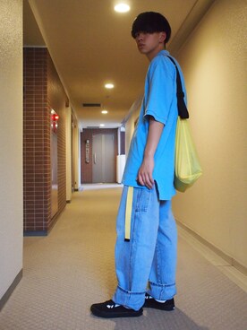 「アイテム（ボディバッグ/ウエストポーチ、イエロー系）」を使った、ｳｴｷさん（メンズ・173cm）の夏コーディネート