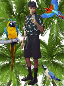 「Bershka（ベルシュカ）のアイテム（シャツ/ブラウス、ブラック系）」を使った、Jyoujiさん（メンズ・180cm）の春コーディネート