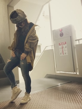 「Ungrid（アングリッド）のフレイドヘムストスリ（デニムパンツ）」を使った、ゆかり🍎さん（レディース・152cm）の秋コーディネート