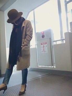 「Simplicite（サンプリシテ）のアイテム（ノーカラージャケット）」を使った、ゆかり🍎さん（レディース・152cm）の冬コーディネート