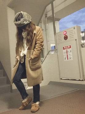 「Simplicite（サンプリシテ）のアイテム（ノーカラージャケット）」を使った、ゆかり🍎さん（レディース・152cm）の冬コーディネート