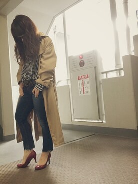 「Ungrid（アングリッド）のインディゴフレイドヘムストスリ（デニムパンツ）」を使った、ゆかり🍎さん（レディース・152cm）の春コーディネート