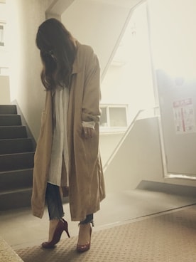 「Ungrid（アングリッド）のフレイドヘムストスリ（デニムパンツ）」を使った、ゆかり🍎さん（レディース・152cm）の春コーディネート