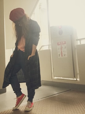 「赤コンバース」｜「アイテム（その他アウター）」を使った、ゆかり🍎さん（レディース・152cm）の春コーディネート