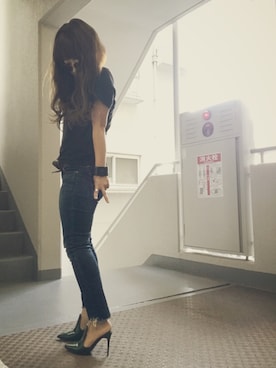 「Ungrid（アングリッド）のインディゴフレイドヘムストスリ（デニムパンツ）」を使った、ゆかり🍎さん（レディース・152cm）の秋コーディネート