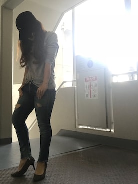 「Ungrid（アングリッド）のフレイドヘムストスリ（デニムパンツ）」を使った、ゆかり🍎さん（レディース・152cm）の秋コーディネート