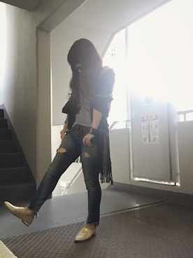 「Ungrid（アングリッド）のフレイドヘムストスリ（デニムパンツ）」を使った、ゆかり🍎さん（レディース・152cm）の秋コーディネート