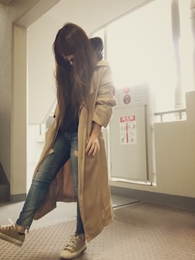 「Ungrid（アングリッド）のフレイドヘムストスリ（デニムパンツ）」を使った、ゆかり🍎さん（レディース・152cm）の春コーディネート