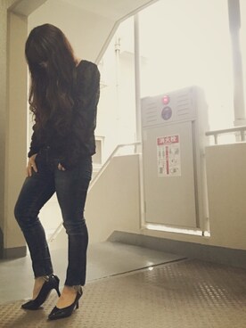 「Ungrid（アングリッド）のインディゴフレイドヘムストスリ（デニムパンツ）」を使った、ゆかり🍎さん（レディース・152cm）の夏コーディネート