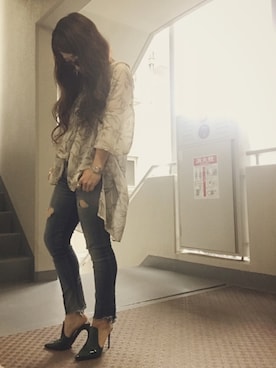 「Ungrid（アングリッド）のフレイドヘムストスリ（デニムパンツ）」を使った、ゆかり🍎さん（レディース・153cm）の夏コーディネート