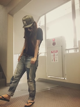 「アイテム（ビーチサンダル、グリーン系）」を使った、ゆかり🍎さん（レディース・152cm）の夏コーディネート