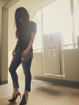 「Ameri（アメリ）のアイテム（ブーティ）」を使った、ゆかり🍎さん（レディース・152cm）の夏コーディネート