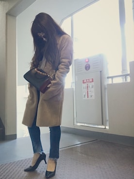 「Simplicite（サンプリシテ）のアイテム（ノーカラージャケット）」を使った、ゆかり🍎さん（レディース・152cm）の冬コーディネート