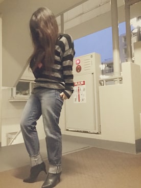 「ロールアップ」｜「アイテム（ブーティ）」を使った、ゆかり🍎さん（レディース・152cm）の冬コーディネート