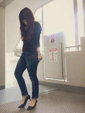 「Ungrid（アングリッド）のインディゴフレイドヘムストスリ（デニムパンツ）」を使った、ゆかり🍎さん（レディース・152cm）の冬コーディネート