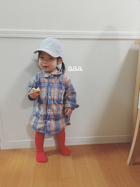 「赤タイツ」｜「アイテム（帽子）」を使った、soo&aaaさん（キッズ・80cm）の春コーディネート