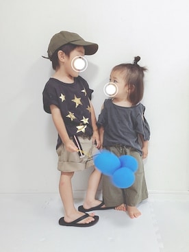 「オープンショルダー」｜「アイテム（キャップ）」を使った、soo&aaaさん（キッズ・100cm）の夏コーディネート
