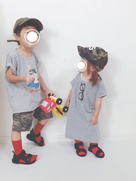 「Right-on（ライトオン）のアイテム（ワンピース）」を使った、soo&aaaさん（キッズ・80cm）の夏コーディネート