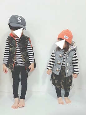 「アイテム（ダウンベスト、その他）」を使った、soo&aaaさん（キッズ・100cm）の冬コーディネート