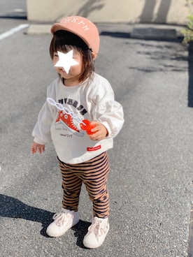 「アイテム（キャップ）」を使った、tsumuさん（キッズ・80cm）の秋コーディネート