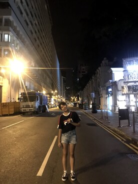 「FILA（フィラ）のアイテム（Tシャツ/カットソー、ブルー系）」を使った、Olga    chienさん（レディース・163cm）の秋コーディネート