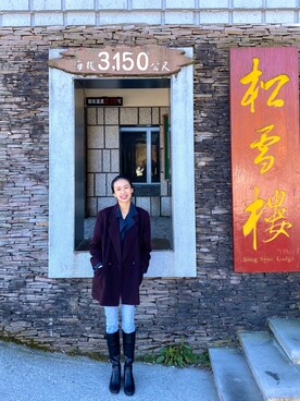 「greenpeaのアイテム（シャツ/ブラウス、ブルー系）」を使った、Olga    chienさん（レディース・163cm）の秋コーディネート