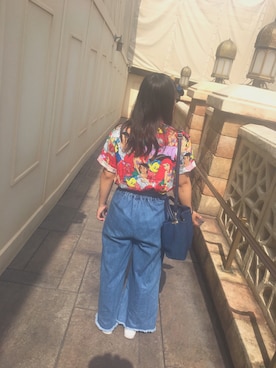 「Disney（ディズニー）のアイテム（T Shirts、レッド系）」を使った、みずき◎さん（レディース・156cm）の夏コーディネート