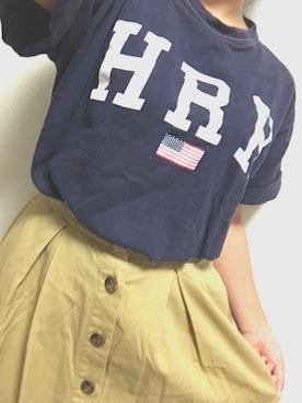 「Hard Rock Cafe（ハードロックカフェ）のアイテム（T Shirts、ブラック系）」を使った、みずき◎さん（レディース・156cm）の夏コーディネート