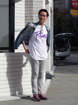 「アイテム（シューズ、パープル系）」を使った、LB_KAWABEさん（メンズ・172cm）の秋コーディネート