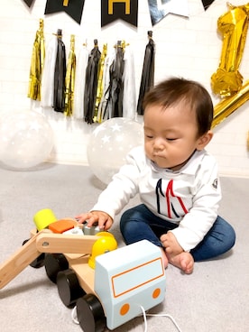 「アイテム（スウェット）」を使った、rintyさん（キッズ・70cm）の春コーディネート