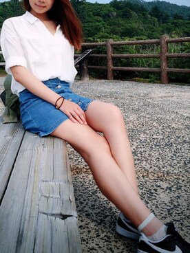 「OLIVE des OLIVE（オリーブデオリーブ）のアイテム（MA-1）」を使った、Eri wuさん（レディース・163cm）の夏コーディネート