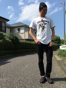 「ミッキーT」｜「アイテム（スリッポン）」を使った、TaKa.K(相互フォロー)さん（メンズ・171cm）の夏コーディネート