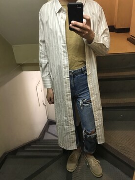 「no brand（ノーブランド）のアイテム（シャツワンピース）」を使った、JUNさん（メンズ・166cm）の秋コーディネート