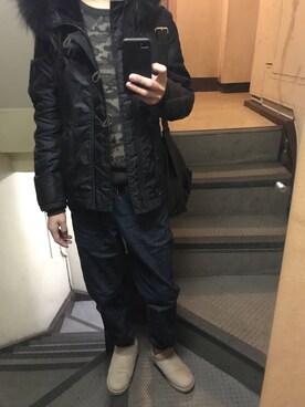 「MOUSSY（マウジー）のアイテム（ダウンジャケット/コート）」を使った、JUNさん（メンズ・167cm）の冬コーディネート