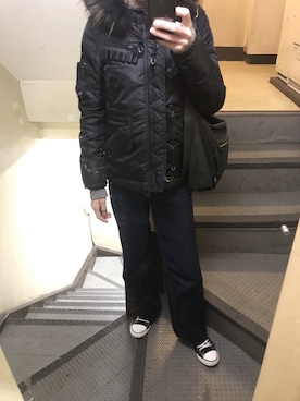 「MOUSSY（マウジー）のアイテム（MA-1）」を使った、JUNさん（メンズ・167cm）の冬コーディネート