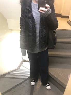 「MOUSSY（マウジー）のアイテム（MA-1）」を使った、JUNさん（メンズ・167cm）の冬コーディネート